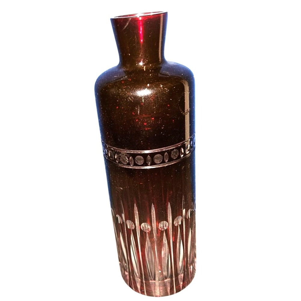 Vintage Vase Ruby Red Cut to Clear Bohemian Glass‎ 10 Inches Tall